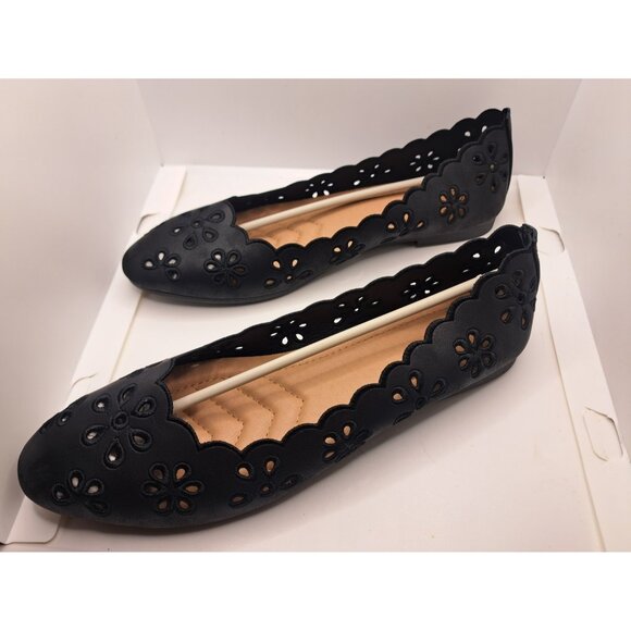 Ballet Flats 6301 N Black Floral Slip On Shoes Synthetic Womens 9 New - Picture 4 of 7